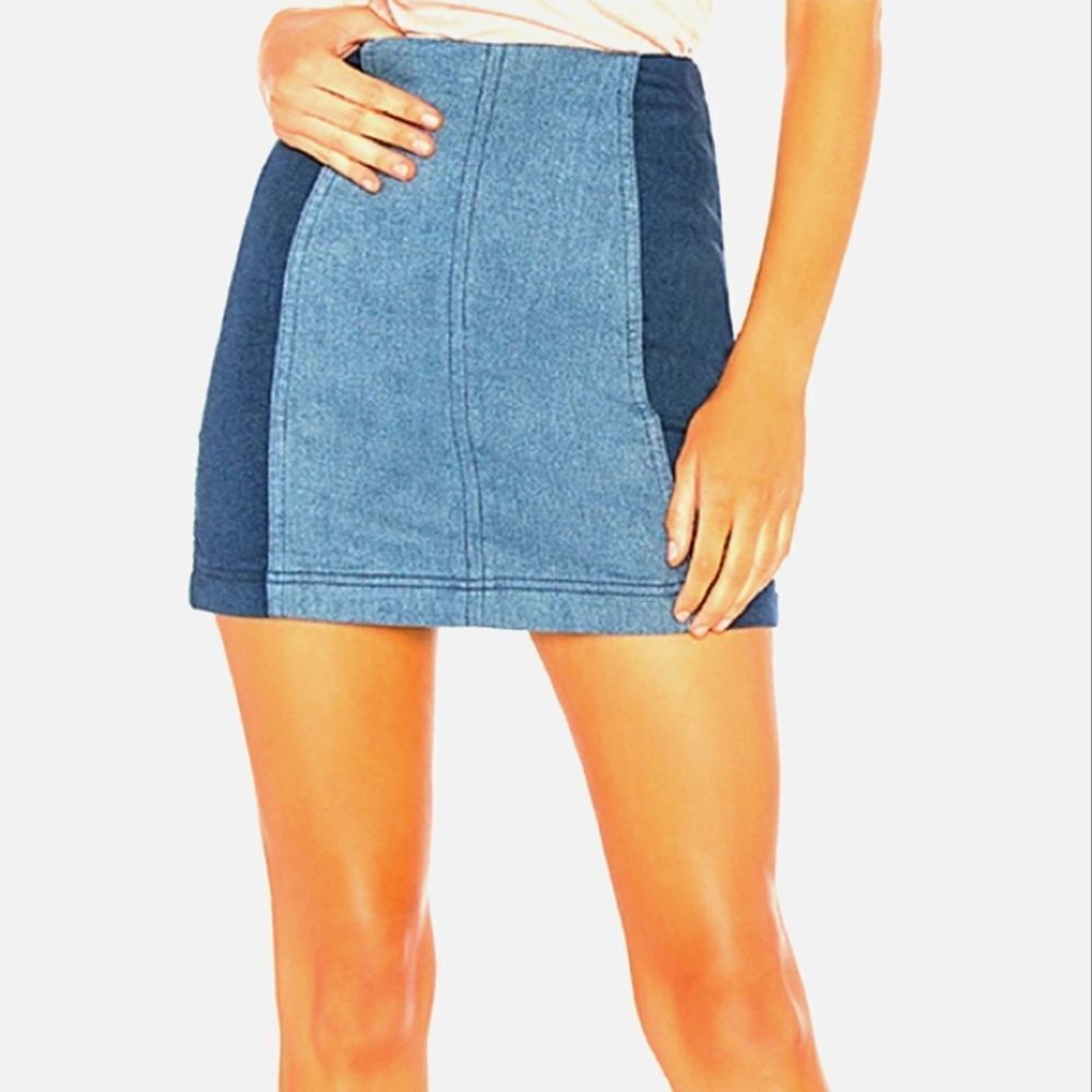 Free People Modern Femme Color Block Denim Skirt 2